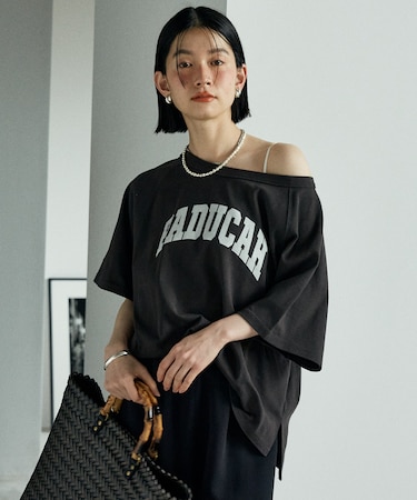 2way スムースロゴTシャツ/ワンショルダー プリントTシャツ