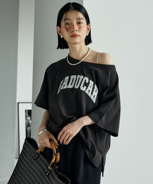 2way スムースロゴTシャツ/ワンショルダー プリントTシャツ