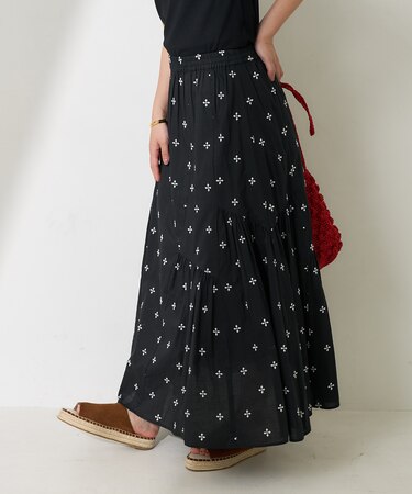 インド 小花柄刺繍 ランダムティアードスカート＜セットアップ対応＞