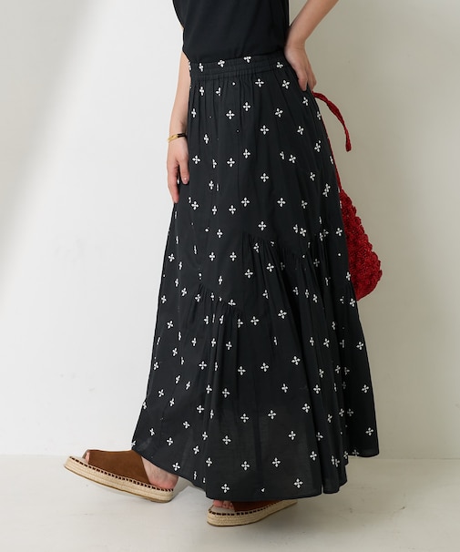 インド 小花柄刺繍 ランダムティアードスカート＜セットアップ対応＞