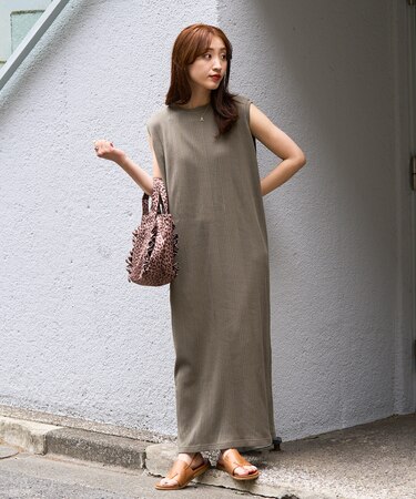 ランダム テレコ ノースリーブ ワンピース【限定展開】