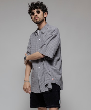 別注 リラックスフィット シワ加工 レギュラーカラー ショートスリーブ チェックシャツ