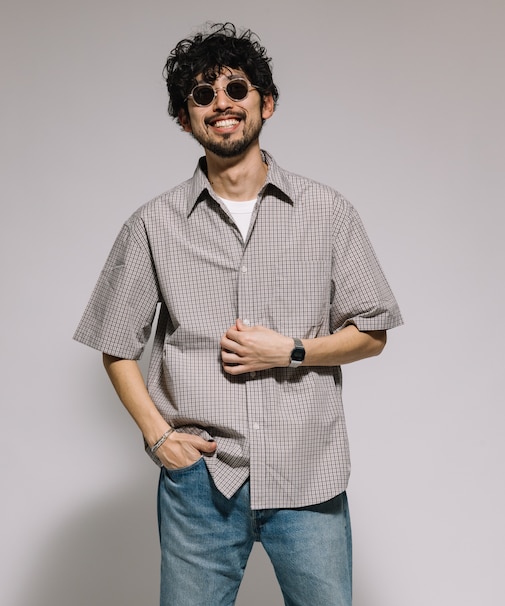 リラックスフィット タイプライター レギュラーカラー ショートスリーブ チェックシャツ