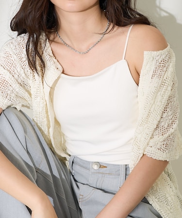 <接触冷感/UVカット>ICE SUMMER カップ付きリブキャミソール