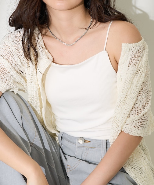 <接触冷感/UVカット>ICE SUMMER カップ付きリブキャミソール