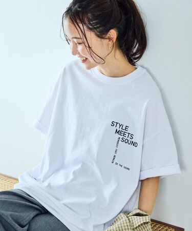 ビッグシルエット デザイン刺繍 ヘムコード クルーネック Tシャツ 【限定展開】