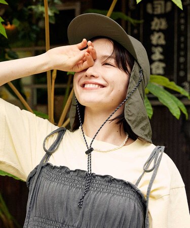 【Beach & Festival】UVカット 撥水ナイロン サンシールド付きコード付きキャップ
