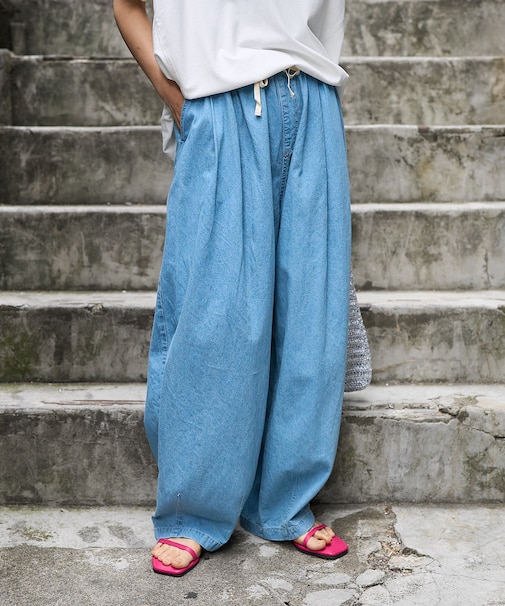 リネン混 カーブイージーパンツ