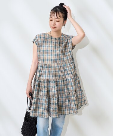 ティアードチェックミニワンピース