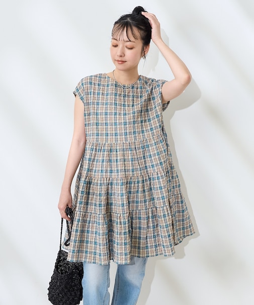 ティアードチェックミニワンピース