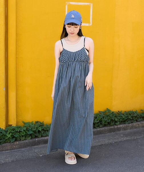 バックリボン サマーチェック キャミソールワンピース