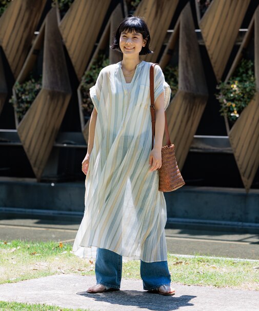 インド コットンクレープヘンリーネックワンピース