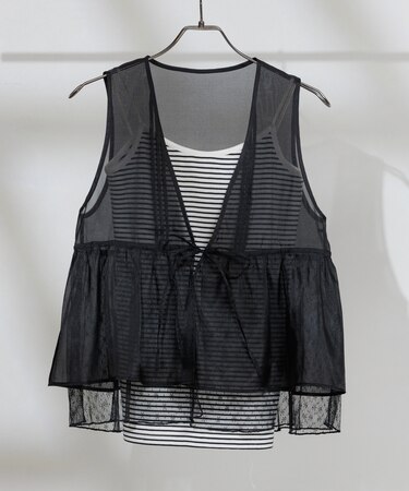 オーガンジー レースレイヤードベスト