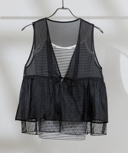 オーガンジー レースレイヤードベスト