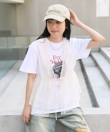 オーガンジー レースレイヤードベスト