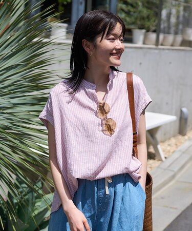 リネンブレンド スキッパーブラウス＜セットアップ対応＞