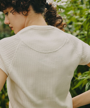 変形ワッフル 半袖ヘンリーネック Tシャツ