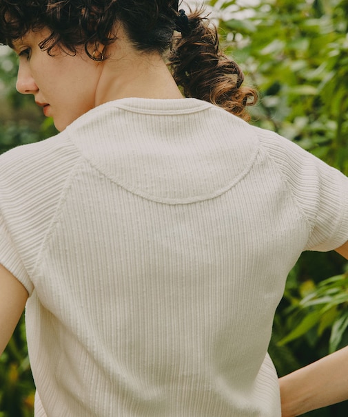 変形ワッフル 半袖ヘンリーネック Tシャツ