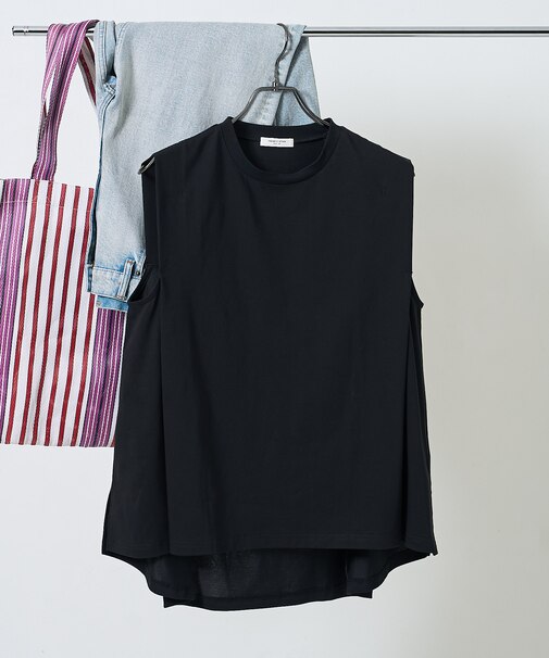 <UVカット/接触冷感>COOLPASS ショルダータックフレンチスリーブ フレアTシャツ