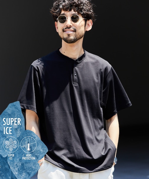 SUPER ICE スピンドル ヘンリーネックTシャツ 【接触冷感】