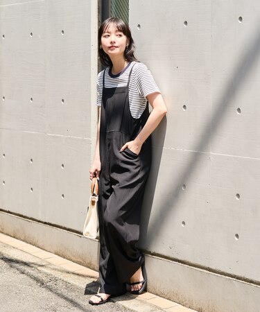 <接触冷感/大きいサイズあり>SUMMERCOOL バックリボン サロペット