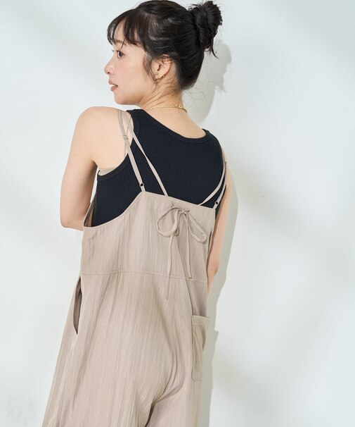 <接触冷感/大きいサイズあり>SUMMERCOOL バックリボン サロペット