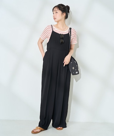 <接触冷感/UVカット>機能素材 イージーサロペット