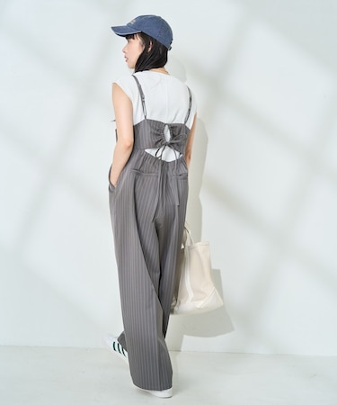 <接触冷感/UVカット>機能素材 イージーサロペット