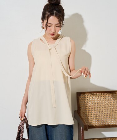 ノースリーブ ボウタイ ブラウス【限定展開】