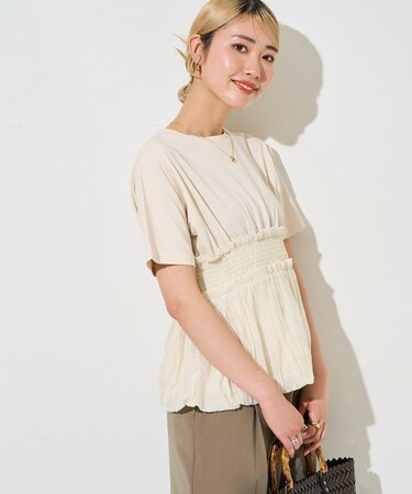 シアー ワッシャー ドッキング バルーン 半袖 トップス【限定展開】