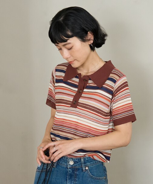 マルチボーダー シアーポロニット