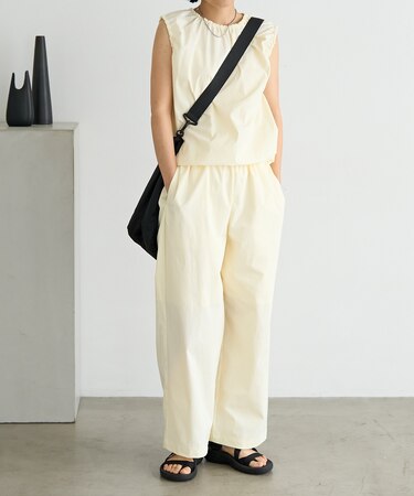 機能性 ギャザー ノースリーブ セットアップ/接触冷感/撥水/UVカット/防シワ