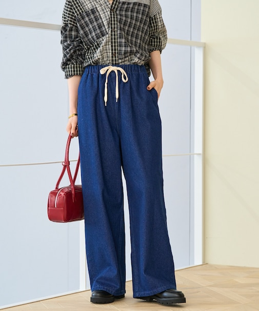 ＜低身長サイズあり＞ウォッシュ加工 イージーデニムパンツ　限定展開カラーあり