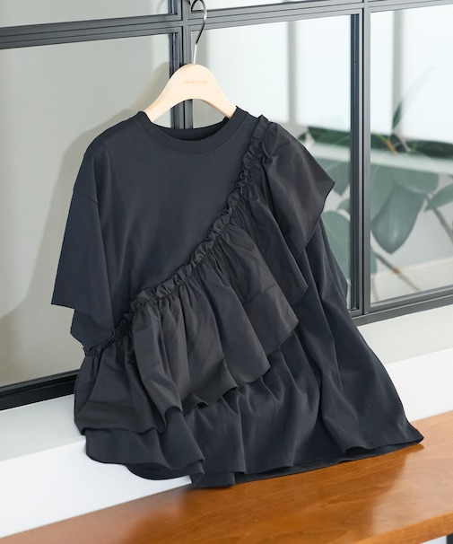 アシンメトリー フリルドッキングTシャツ