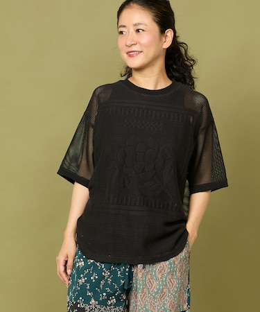 メッシュ フラワー Tシャツ