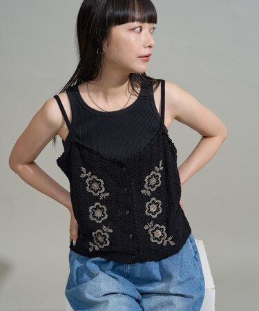 透かし編み ビーズ刺繍キャミソール ビスチェ