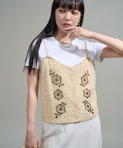 透かし編み ビーズ刺繍キャミソール ビスチェ
