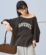 2WAY スムース ロゴ 7分袖Tシャツ/オフショルダーTシャツ