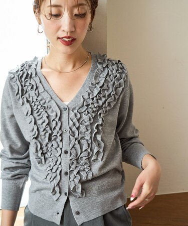 ちび フリル Vネック ニット カーディガン【限定展開】