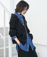 ＜マシーンウォッシャブル＞ スウェットライクジップニット