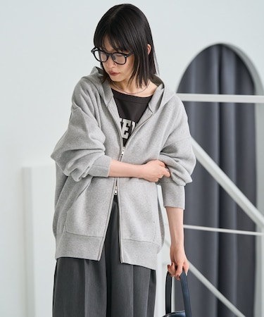 ＜マシーンウォッシャブル＞ スウェットライクジップニット