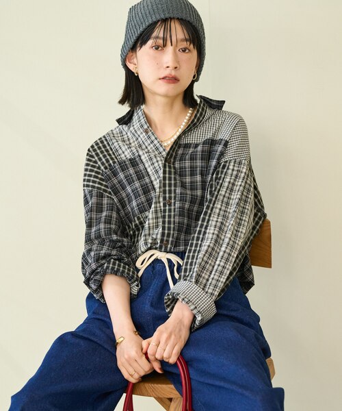 チェック パッチワーク リメイク風シャツ｜フリークスストアの通販
