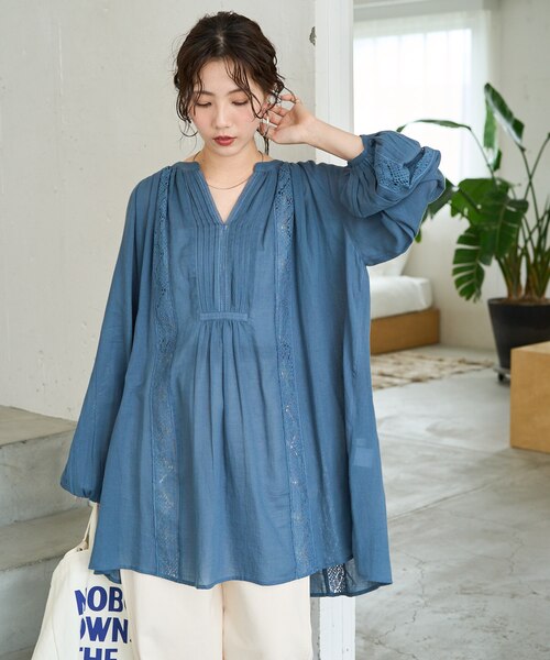インド レース ピンタック ロングスリーブ ブラウス【限定展開
