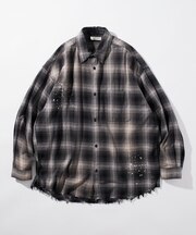 Relax Fit リラックスフィット ブリーチ加工 オンブレチェック ネルシャツ 【限定展開】