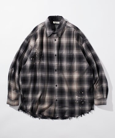 Relax Fit リラックスフィット ブリーチ加工 オンブレチェック ネルシャツ 【限定展開】