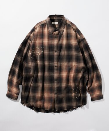 Relax Fit リラックスフィット ブリーチ加工 オンブレチェック ネルシャツ 【限定展開】