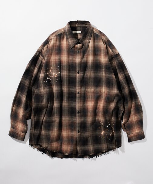 Relax Fit リラックスフィット ブリーチ加工 オンブレチェック ネルシャツ 【限定展開】