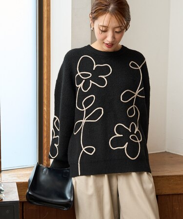 コード 刺繍 花柄 ニット プルオーバー【限定展開】