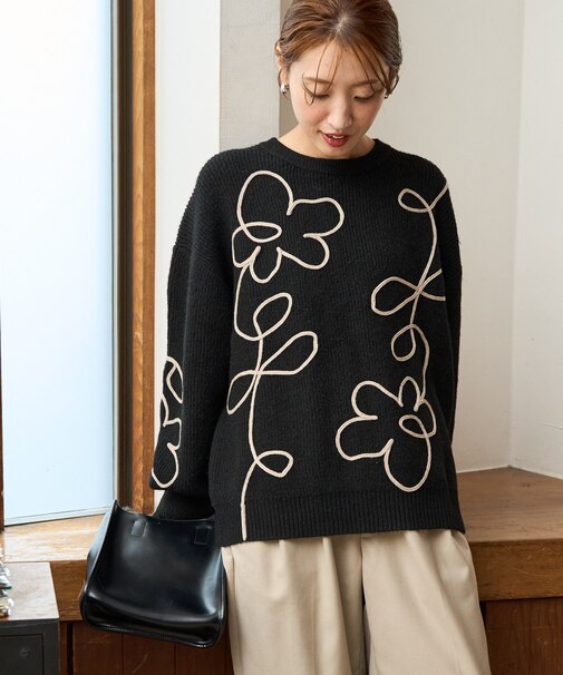 コード 刺繍 花柄 ニット プルオーバー【限定展開】