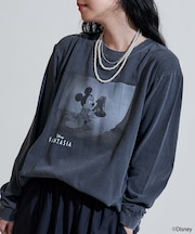 【DISNEY FANTASIA】 ボックス モノクロフロント プリント長袖Tシャツ